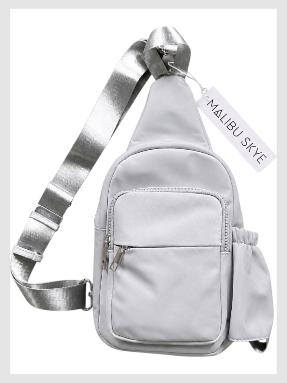 Malibu Skye Silver Casey Nylon Sling Crossbody Water Bottle Holder OS